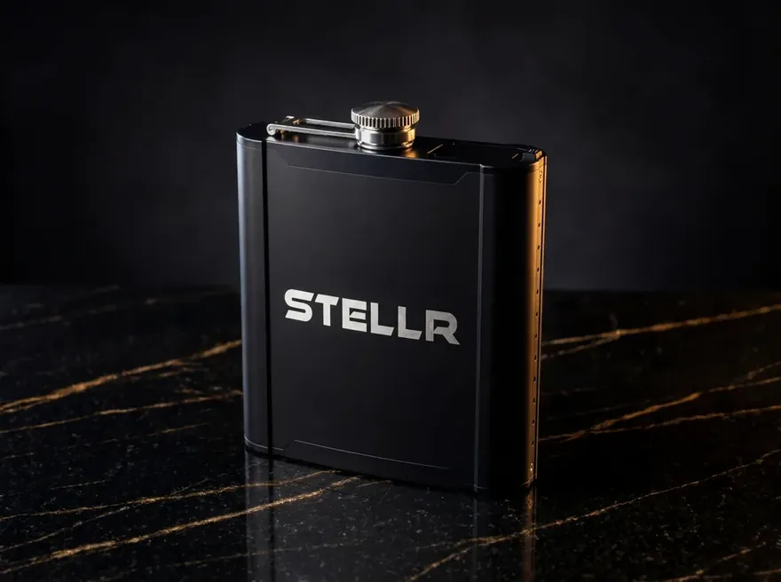 STELLR matte-black flask, front-on shot
